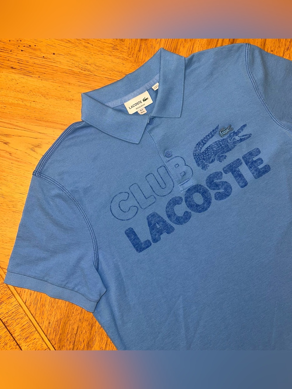 Lacoste Polo Men’s Size 6 XL Blue Club Crocodile Print Cotton Preppy